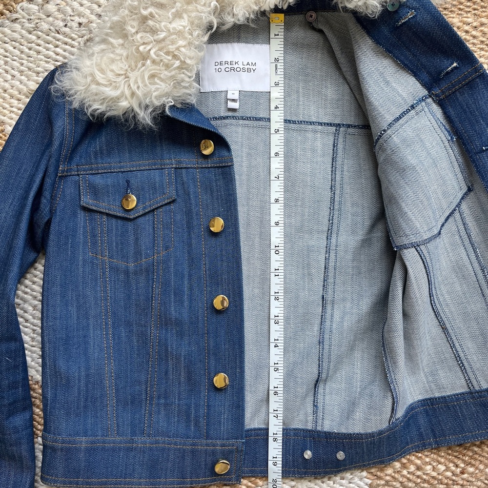 Derek Lam 10 Crosby Blue Denim Jacket with Removable Shearling Collar - Size 00 - Picture 14 of 16